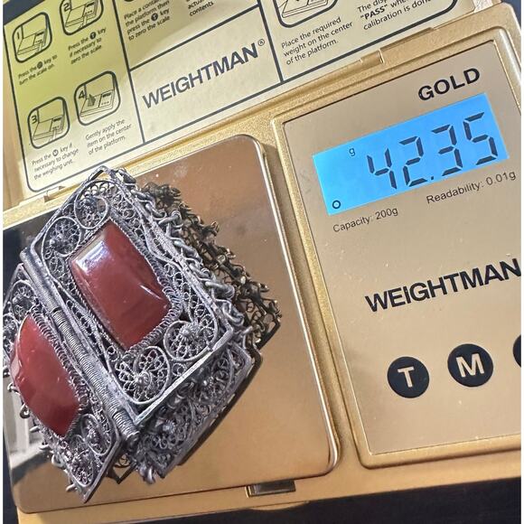 Antique Ottoman Turkish 800 silver handmade filigree carnelian glass bracelet - Picture 10 of 10